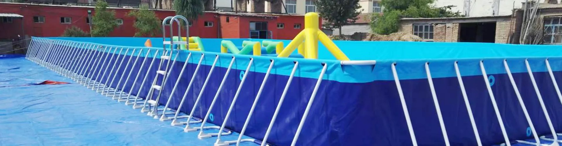 Steel frame swimming pool in garden
