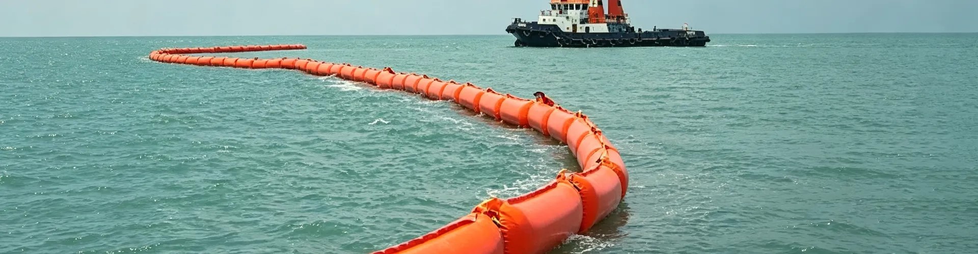 Floating oil containment boom at sea